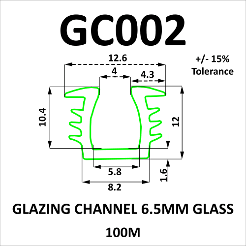 GC002 Channel Gasket 6.5mm Glass 100m Roll